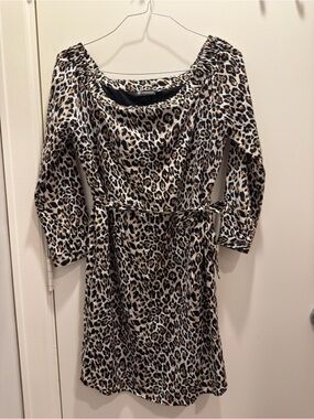 Versona Leopard Print Long Sleeve Dress in Black, Cream & Brown